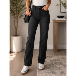 Eunina Codi Super High Rise Dad Jeans Black Straight Leg Stretch Size 3 26W